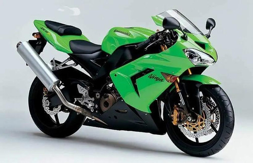Kawasaki OEM OEM Kawasaki ZX-10R Service Manual (04-05), a green sport motorcycle with a sleek design and detailed features.