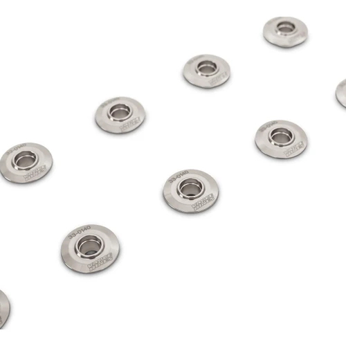 Vance & Hines Motorcycle Exhaust and Engine Components Titanium Retainers for Suzuki GSXR1000 (09-16), stainless steel retainers with engraved Vance & Hines logo, arranged on a white background.
