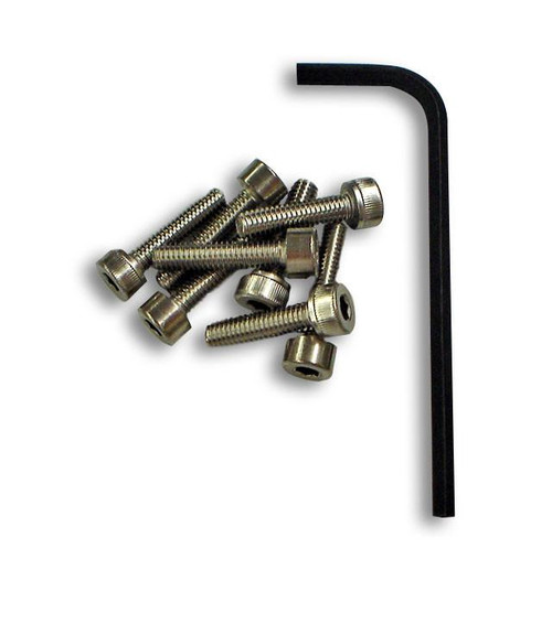 Schnitz Racing Schnitz Carburetor Bolt Kit Kawasaki KLR650, set of metal screws and a hex key tool on a white background.