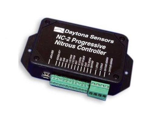 Daytona Sensors NC-2 Progressive Nitrous and Data Logger, black electronic device with terminal connectors and label detailing its functions. Loading Image