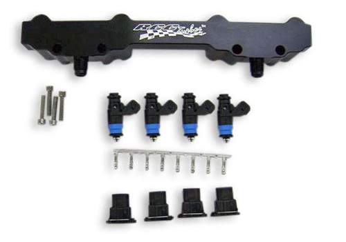 RCC Billet Fuel Rail Injector Upgrade Suzuki GSX1300R Hayabusa (08-20), image of upgraded fuel rail and injector components for enhanced motorcycle fuel performance. Loading Image