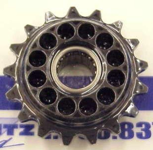 Liska Cam Chain Idler Gear Kawasaki KZ900-KZ1000, shiny metal gear with multiple circular cutouts and central bearing for motorcycle engine timing chain. Loading Image