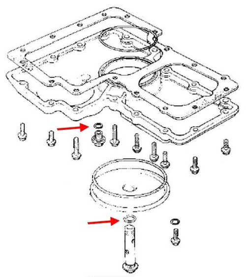 Kawasaki OEM Filter Bolt/Drain Plug O-Ring KZ900-KZ1000-KZ1000J, technical diagram of engine oil filter components with arrows pointing to the O-Ring and bolt.