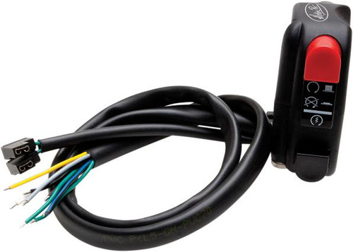 Motion Pro Handlebar Start/Stop Switch (Right Side), motorcycle handlebar switch with red start/stop button and wiring harness. Loading Image