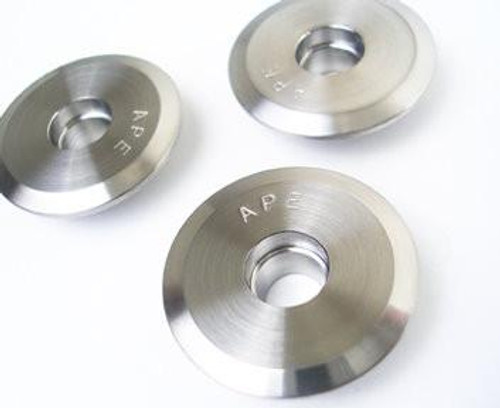 APE Titanium Retainers, three metallic retainers with smooth circular design and central hole for dental stability.