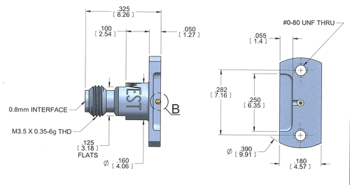 Outline Drawing - Vertical Launch Connector 0.8mm Female 2-Hole .282 Long, For Microstrip or GCPWG