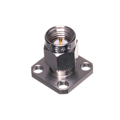 Main Image - SMA Male Connector 4 Hole .500" Square Flange - Accepts .036 Pin Dia. Main Image - SMA Male Connector 4 Hole .500" Square Flange - Accepts .036 Pin Dia.