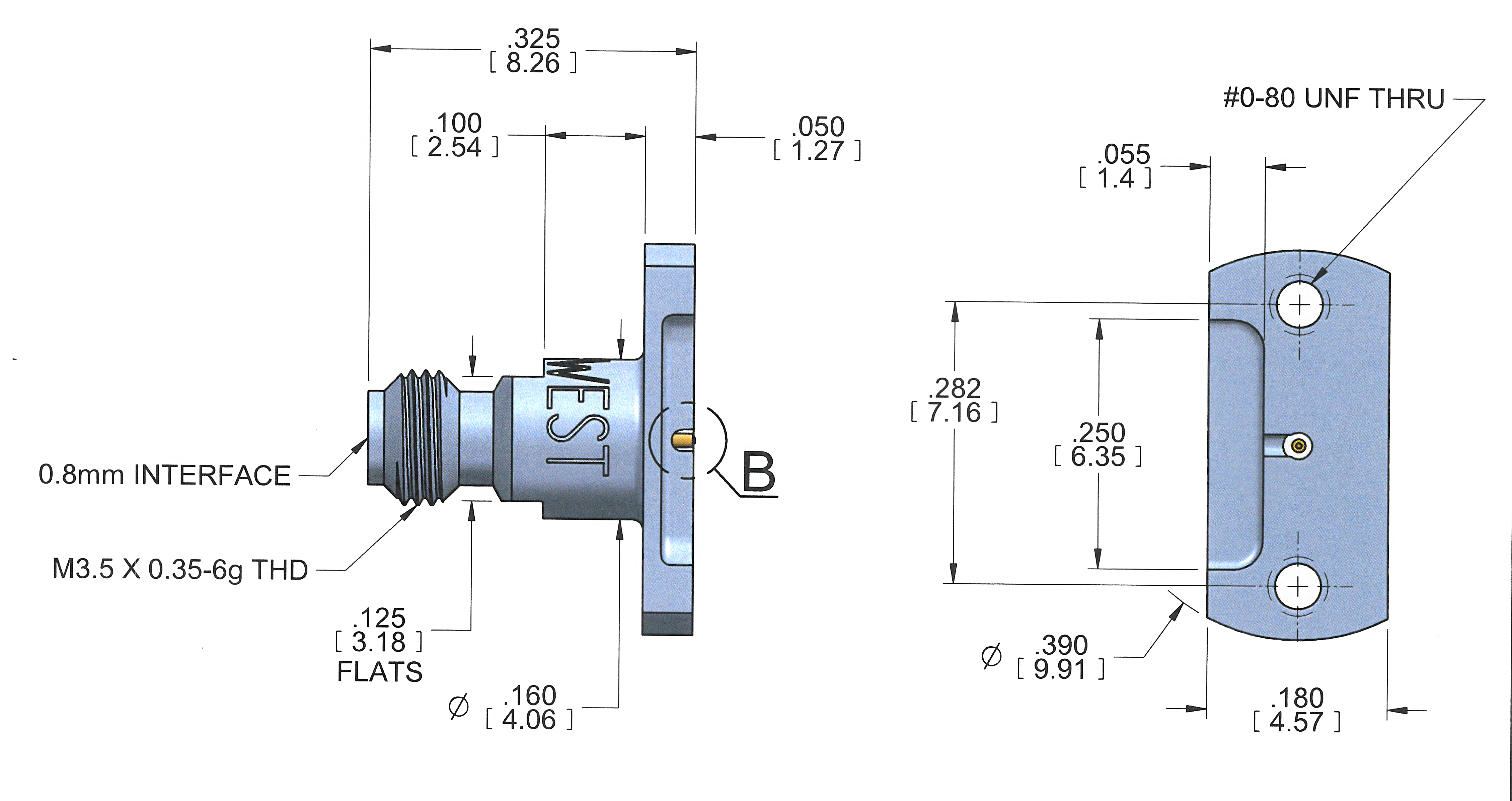 Product Image 1 - Vertical Launch Connector 0.8mm Female 2-Hole .282 Long, For Microstrip or GCPWG