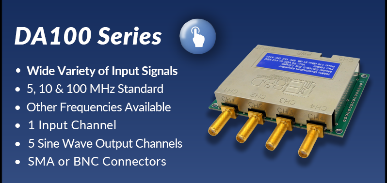 DA100 Series Distribution Amplifiers on Blue background