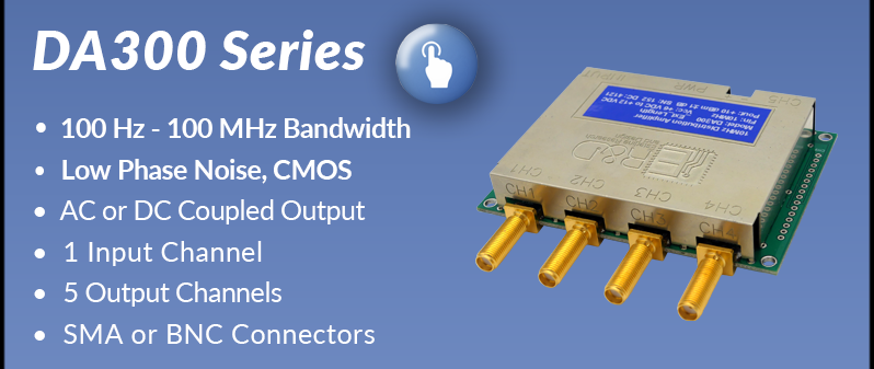 DA300 Series Distribution Amplifiers on blue background