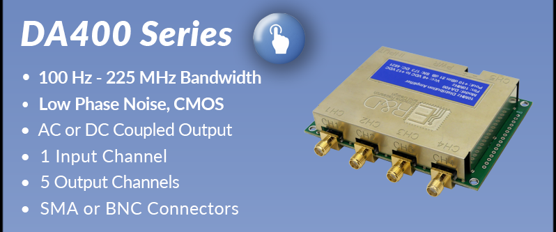 DA400 Series Distribution Amplifiers on Blue background