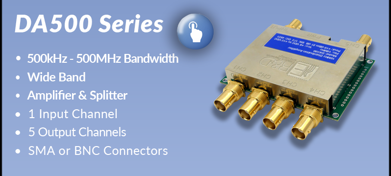 DA500 Series Distribution Amplifiers on Blue background