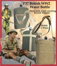 British P37 WW2 Water Bottle w/ Skeletal Carrier & Strap