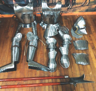 Medieval Italian Gothic Armor Suit Set w/ Stand & Halberd Poleaxe