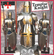 Medieval Templar Knight Suit of Armor w/Halberd & Shield & Wooden Base