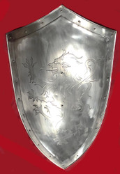 Medieval Templar Knight Suit of Armor w/Halberd & Shield & Wooden Base