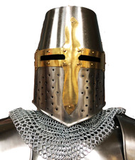 Medieval Templar Knight Suit of Armor w/Halberd & Shield & Wooden Base