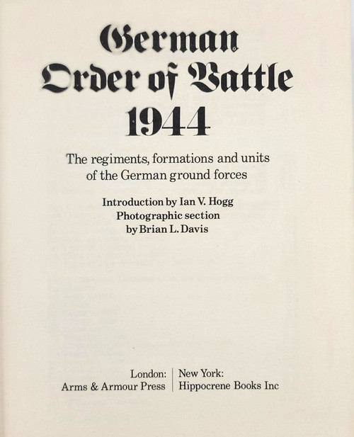 German Order of Battle, 1944 German Order of Battle, 1944