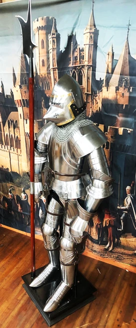 Medieval Italian Gothic Armor Suit Set w/ Stand & Halberd Poleaxe