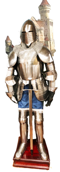 'Sir Galahad' Suit of Medieval Armor w/ Armature & Wooden Base