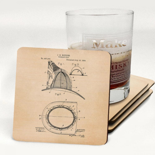 Firemans Hat 1889 Drink Coasters (set of 2)