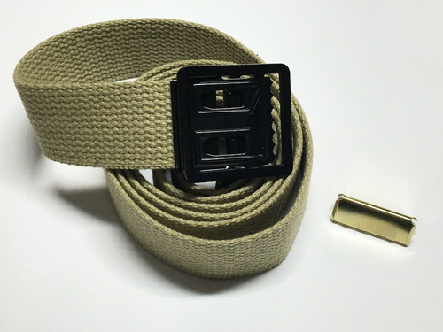 Khaki Military Style Canvas Belt w/ Black Buckle