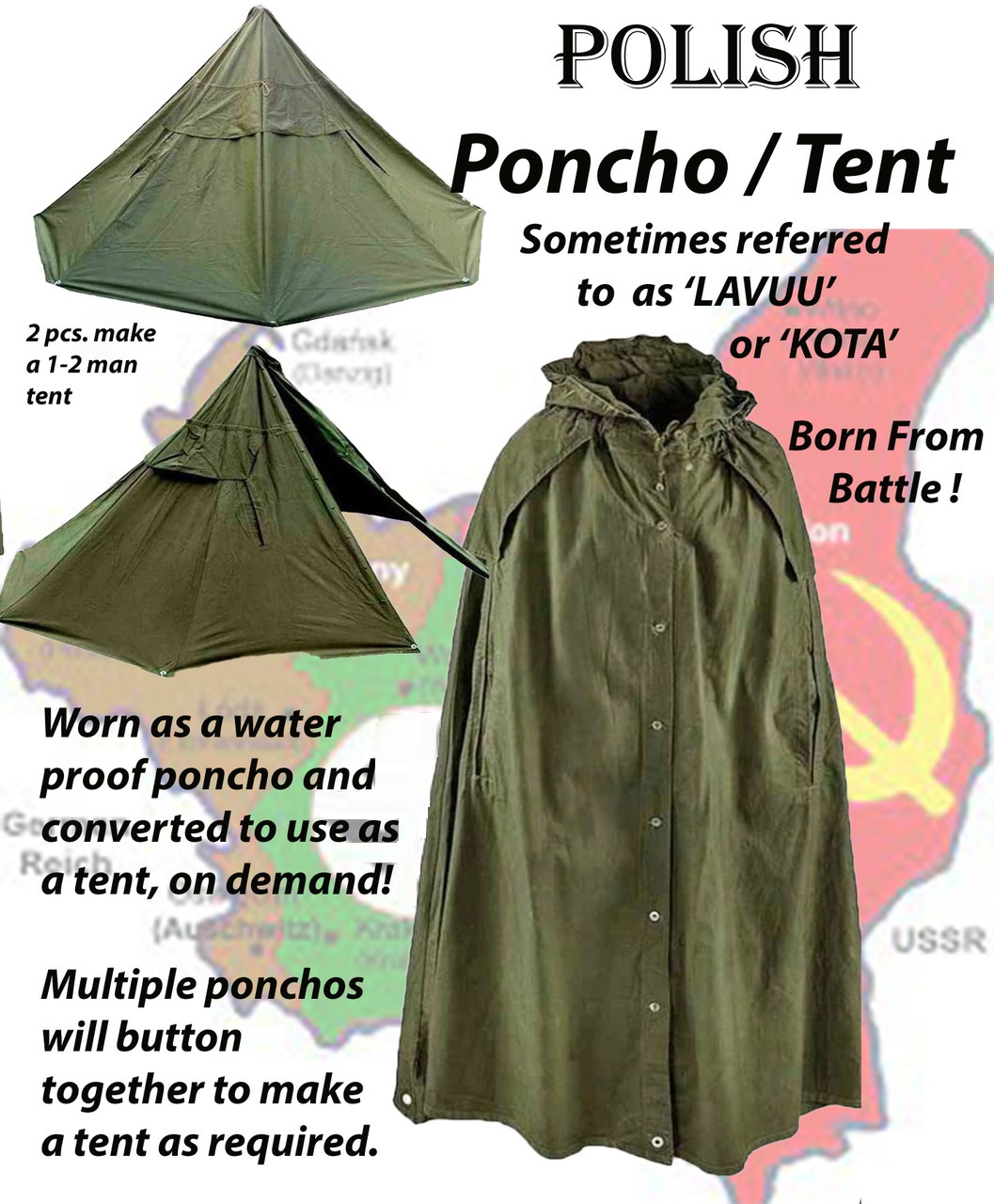Military Poncho Shelter Polish Army Tent Poncho Polish Lavvu Hot