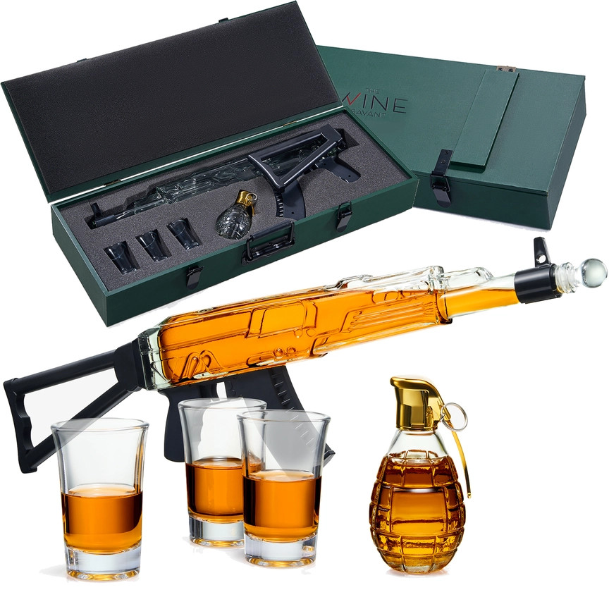 AK47 Whiskey Decanter & 3 Shot Glasses, Small Decanter Gift Set