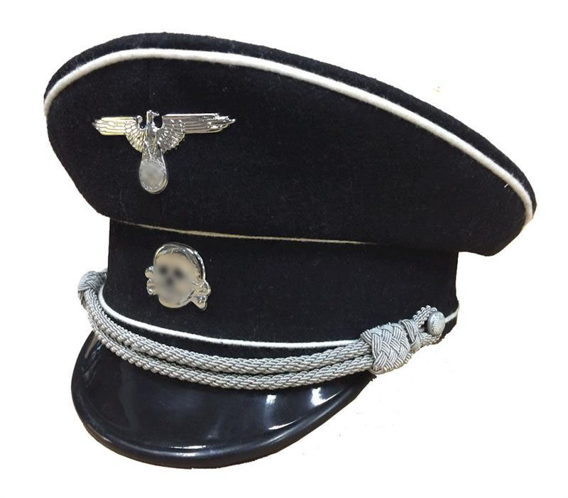 German Officer Visor Cap - SS, Black, Wool - SARCO, Inc