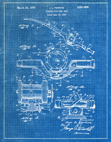 Fishing Pole Reel 1970 Patent Art Print - SARCO, Inc Fishing Pole Reel 1970 Patent Art Print - SARCO, Inc