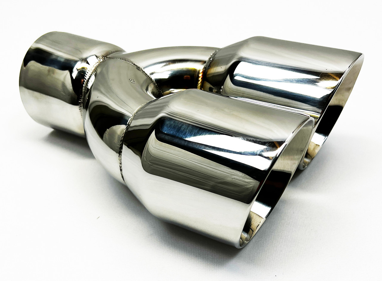 Exhaust Tip 2.50 Inlet Dual 3.50 X 9.50 Long Round WDDWRP3500950-250-HP-SS  Double Wall Polished 304 Stainless Wesdon Exhaust Tip