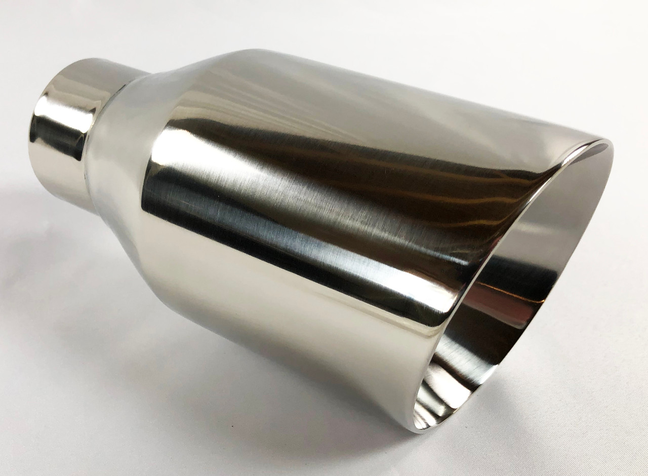 2.25" Inlet Slant Cut Square Exhaust Tips, T304 Stainless Steel, Polished Finish (Pair)