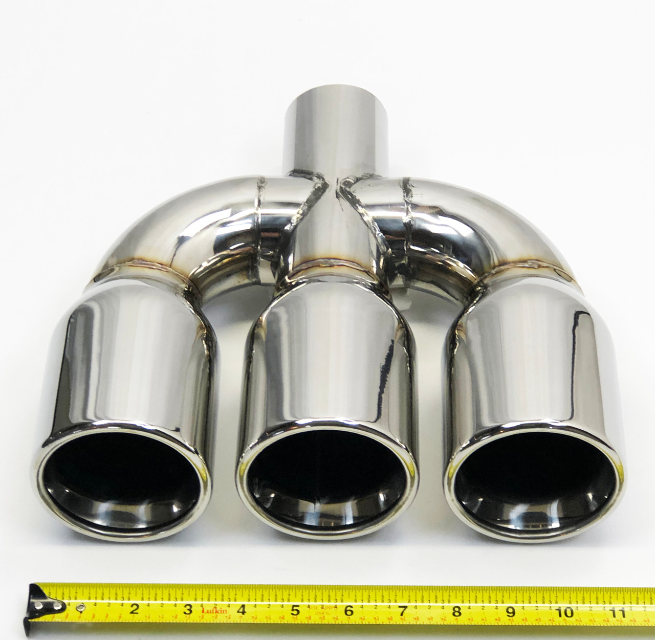 Exhaust Tip Center 2.50 inlet 3.50 Triple 10.25 Long Rolled Flat