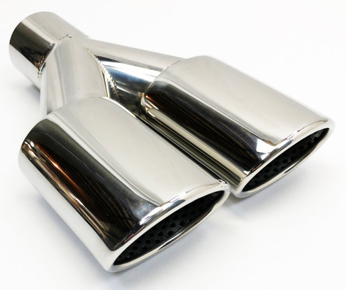 Exhaust Tip 2.25 Inlet Dual 3.00 Oval X 2.50 High Outlets 9.75 In