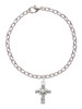 Scroll Cross with Clear Crystal Charm Bracelet