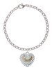Gold Tone Sisters Rock on Clear Crystal Heart Charm Bracelet