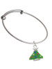 Green Resin Christmas Tree with Crystals Charm Bangle Bracelet