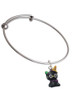 Resin Black Kitty Cat with Witch Hat Charm Bangle Bracelet