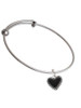 Black Heart with Beaded Border Charm Bangle Bracelet