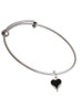 Small Long Black Heart Charm Bangle Bracelet