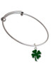 Two Sided Green Enamel Lucky Four Leaf Clover Charm Bangle Bracelet