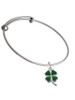 Green Four Leaf Clover with Heart Leaves Charm Bangle Bracelet
