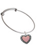 Large Pink Enamel Heart with Swirl Border Charm Bangle Bracelet