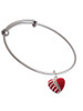 Striped Red Enamel Heart with Beaded Decoration Charm Bangle Bracelet