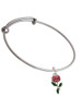 Red Rose Flower Charm Bangle Bracelet