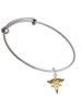 Gold Tone Registered Nurse Caduceus Charm Bangle Bracelet