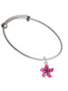 Hot Pink and Purple Plumeria Flower Charm Bangle Bracelet