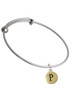 Capital Gold Tone Letter - P - Pebble Disc - Charm Bangle Bracelet