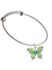 Large Lime Green & Blue Butterfly Charm Bangle Bracelet