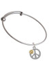 Large Peace Sign with Gold Tone Daisy and Crystal Charm Bangle Bracelet